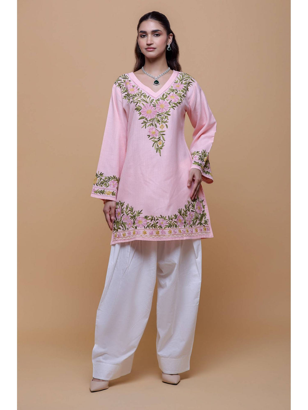Cotton Kashmiri Aari Pink Kurta | FY93 - view 6