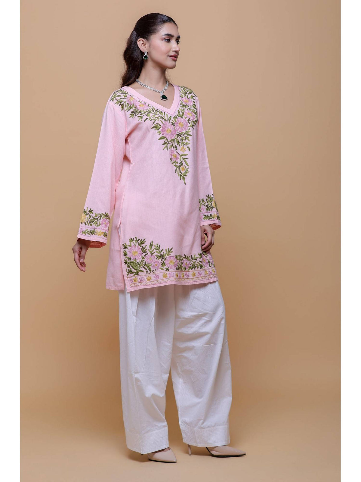 Cotton Kashmiri Aari Pink Kurta | KDG - view 7