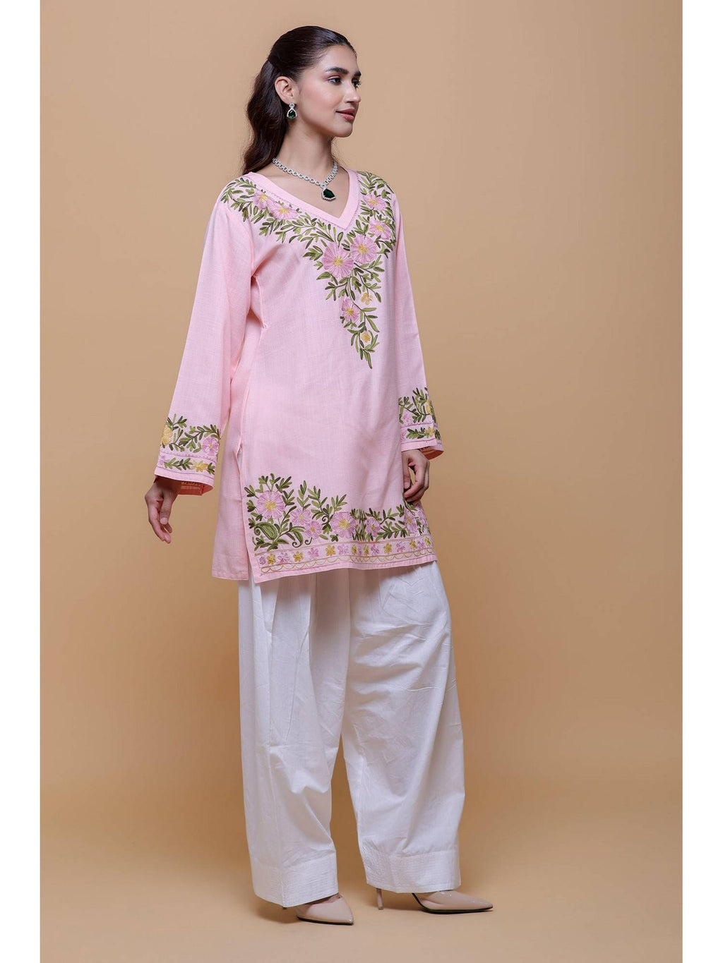 Cotton Kashmiri Aari Pink Kurta | FY93 - view 7