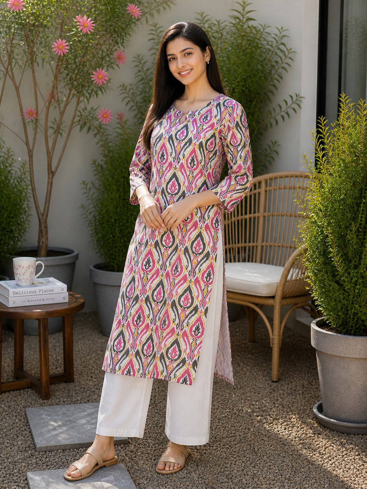 Women's Pink Pure Cotton Printed Kurta | FY93 - view 1