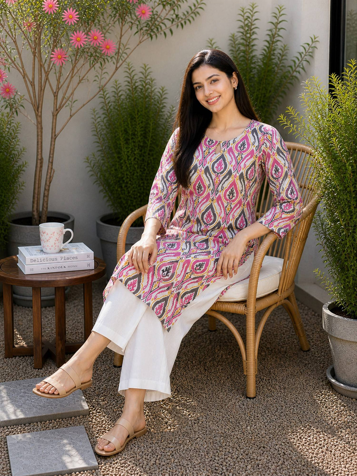 Women's Pink Pure Cotton Printed Kurta | U3S - view 5
