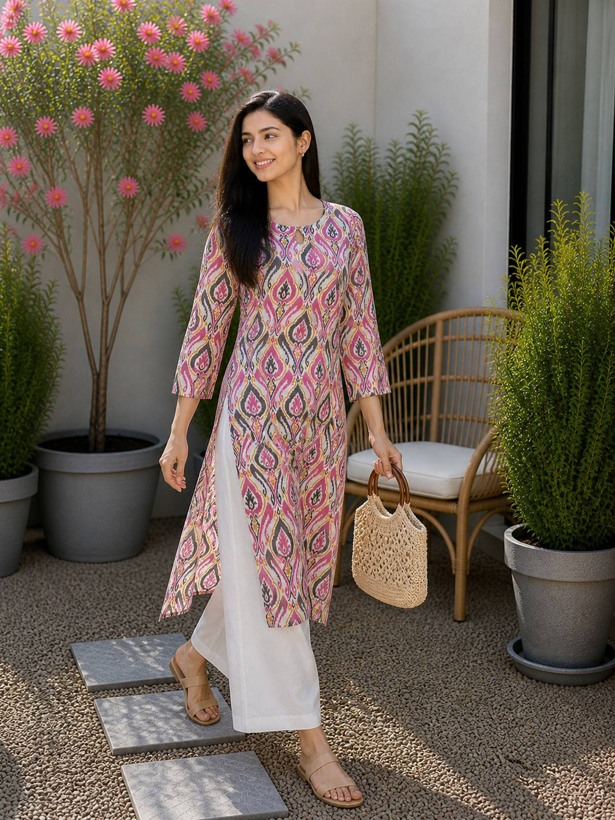 Women's Pink Pure Cotton Printed Kurta | FY93 - view 6