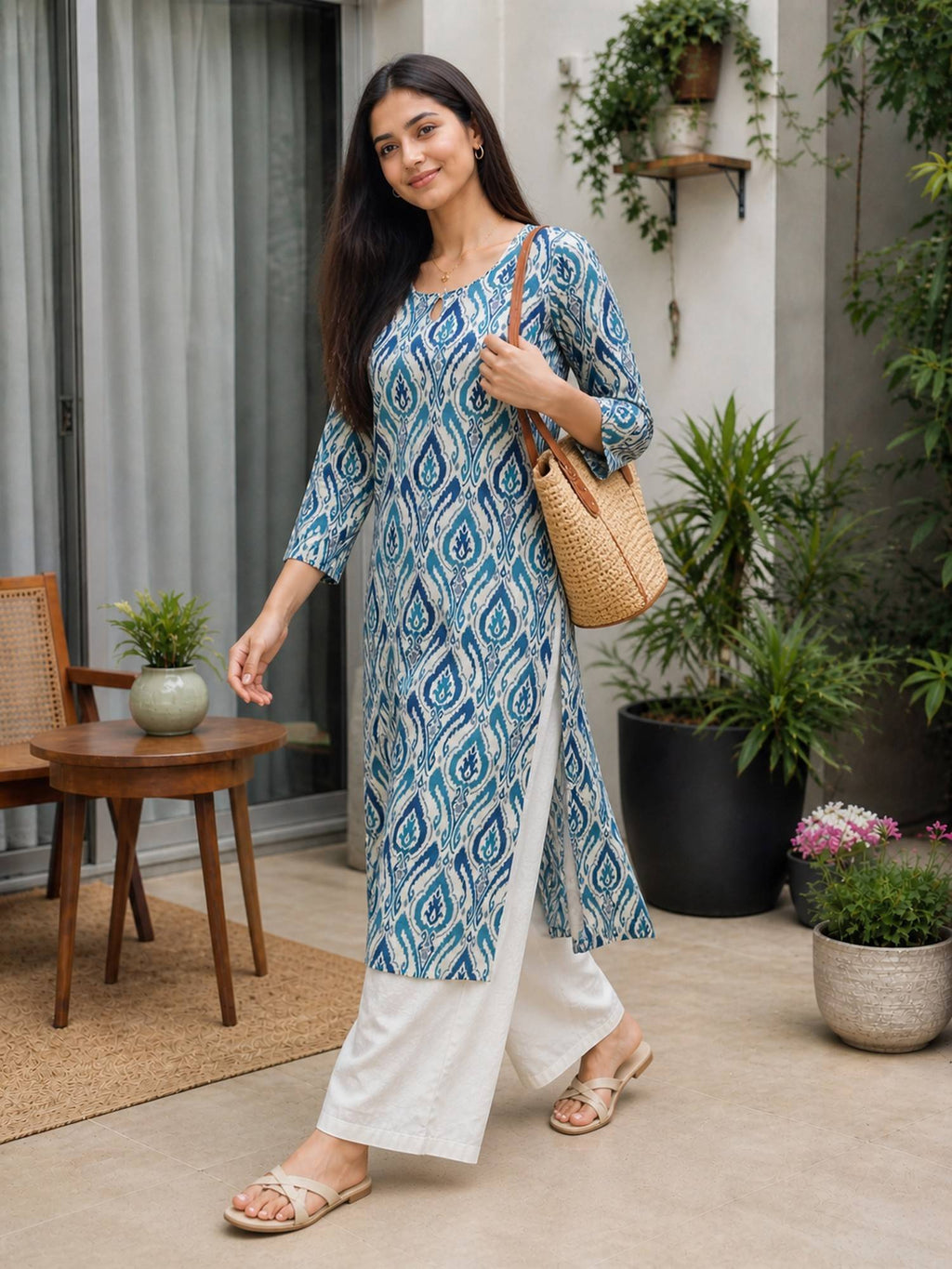 Women's Blue Pure Cotton Printed Kurta | FY93 - view 4