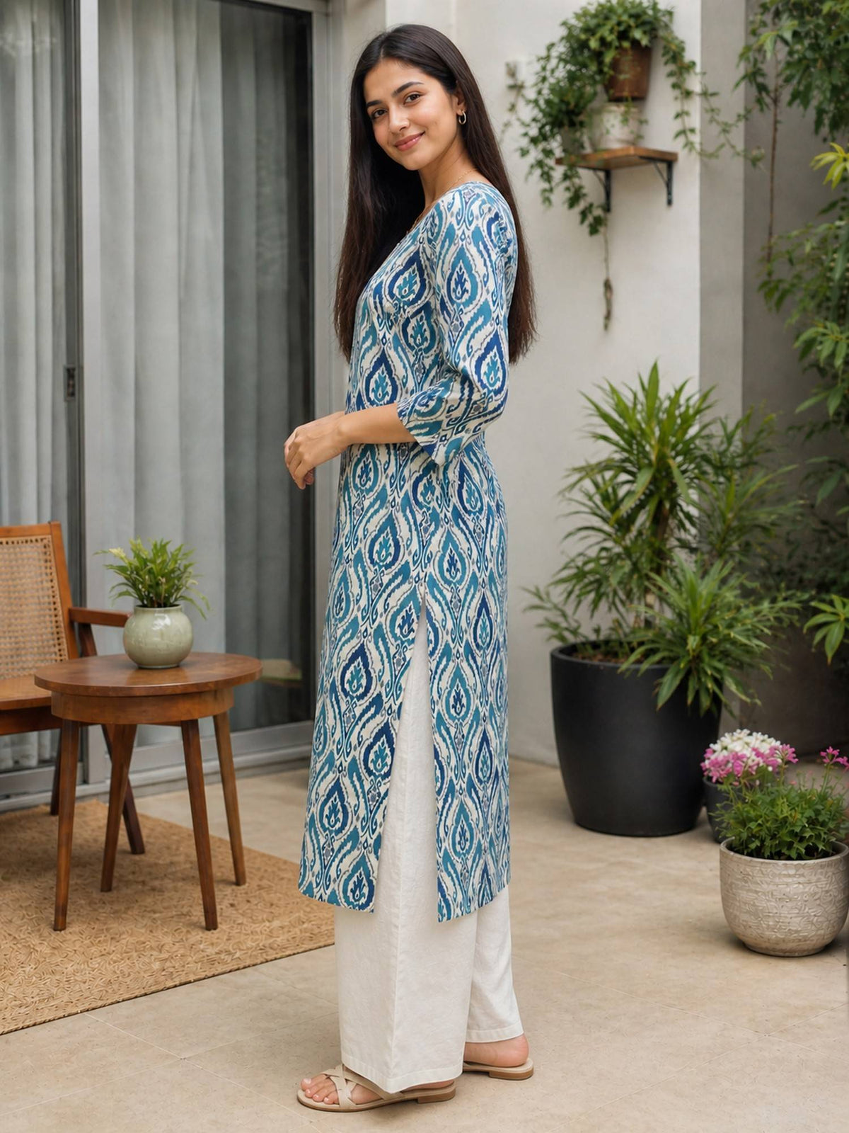 Women's Blue Pure Cotton Printed Kurta | FY93 - view 6
