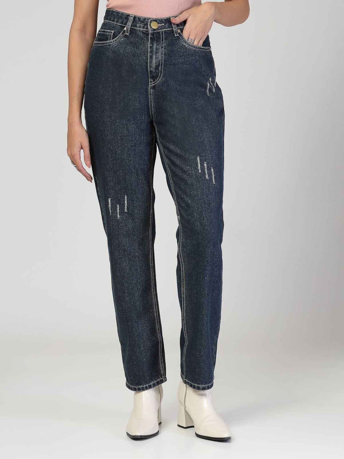 Women Blue Relaxed Fit High Rise Cotton Jeans | RF89 - view 1