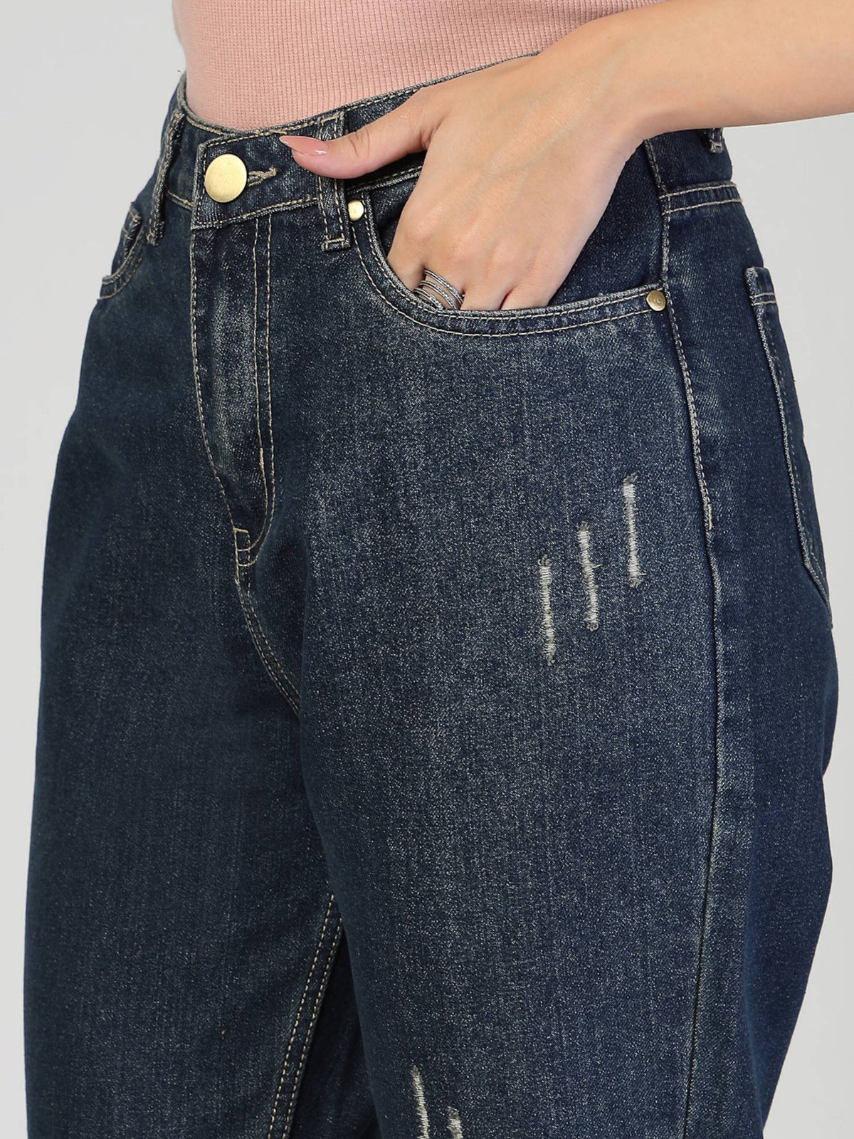 Women Blue Relaxed Fit High Rise Cotton Jeans | RF89 - view 3