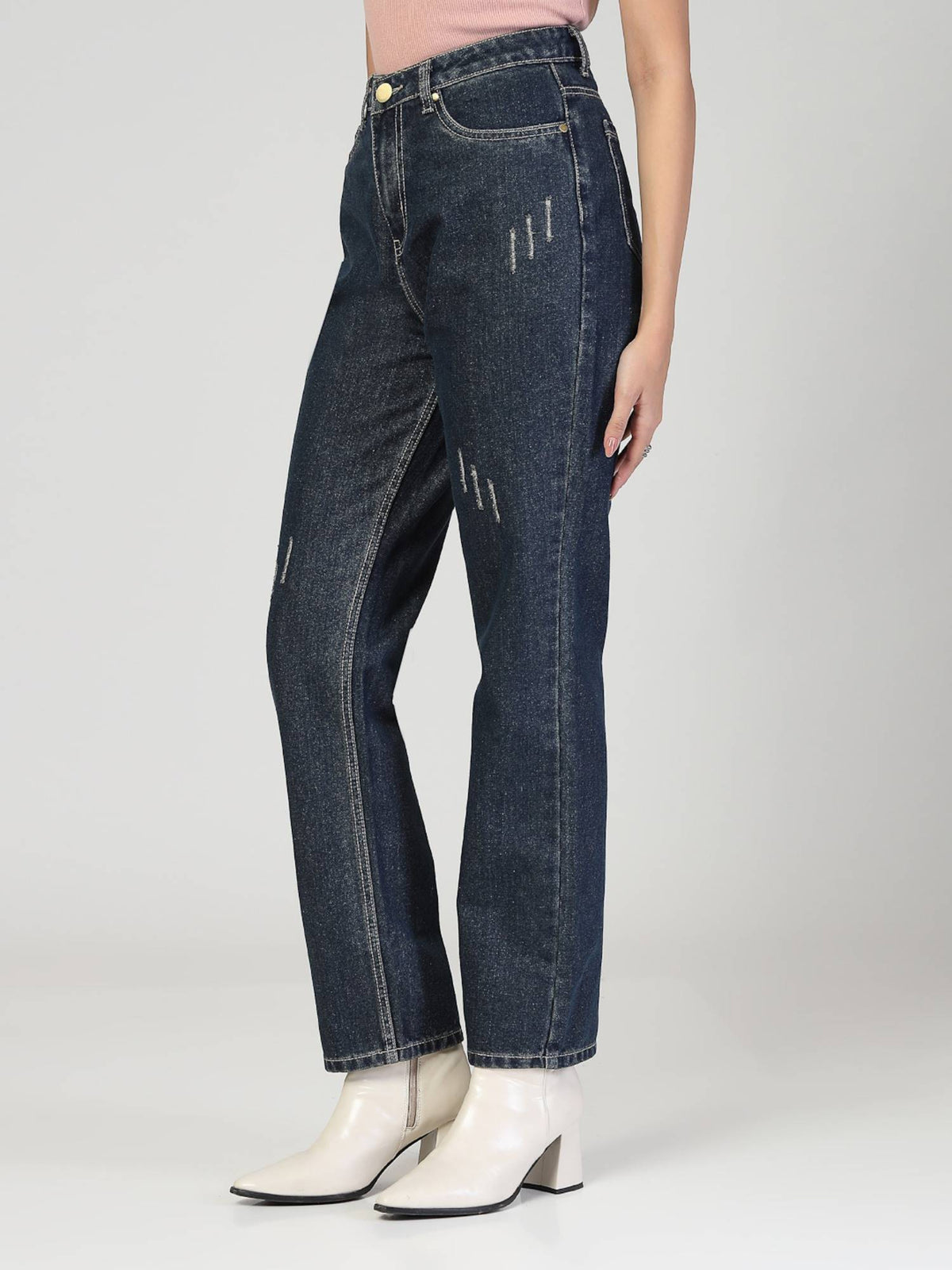 Women Blue Relaxed Fit High Rise Cotton Jeans | RF89 - view 4