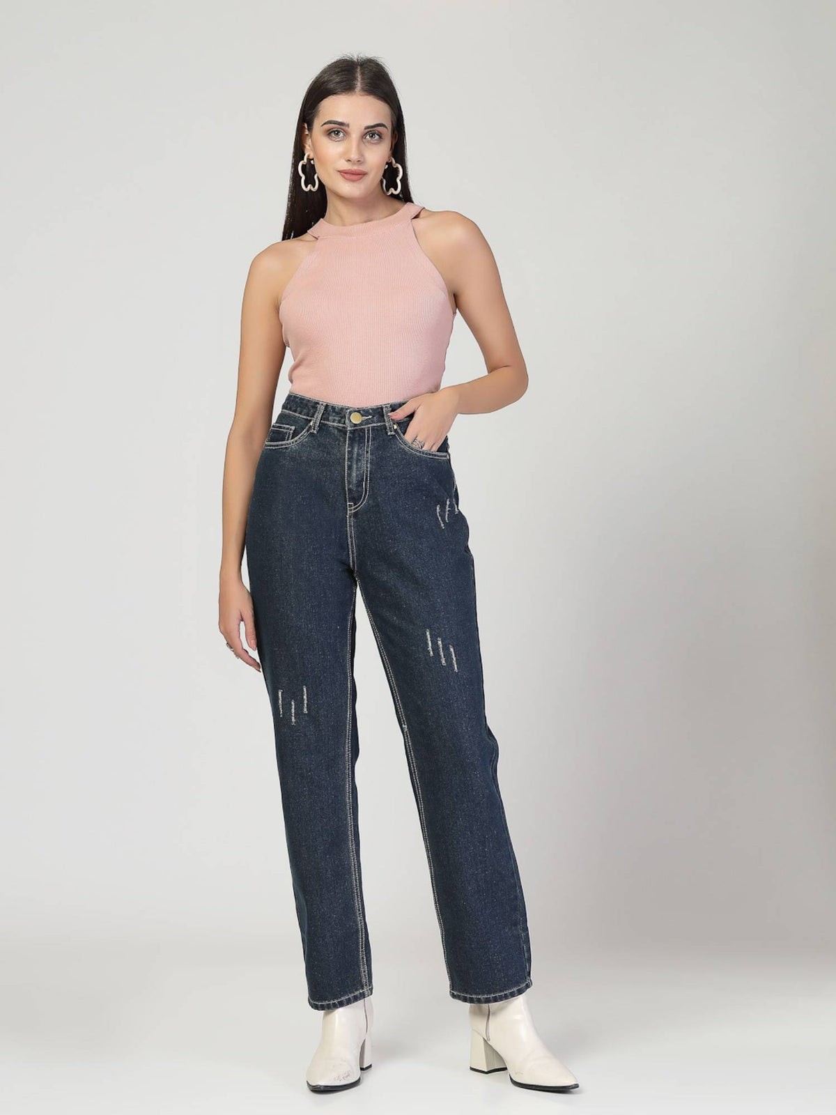 Women Blue Relaxed Fit High Rise Cotton Jeans | RF89 - view 5