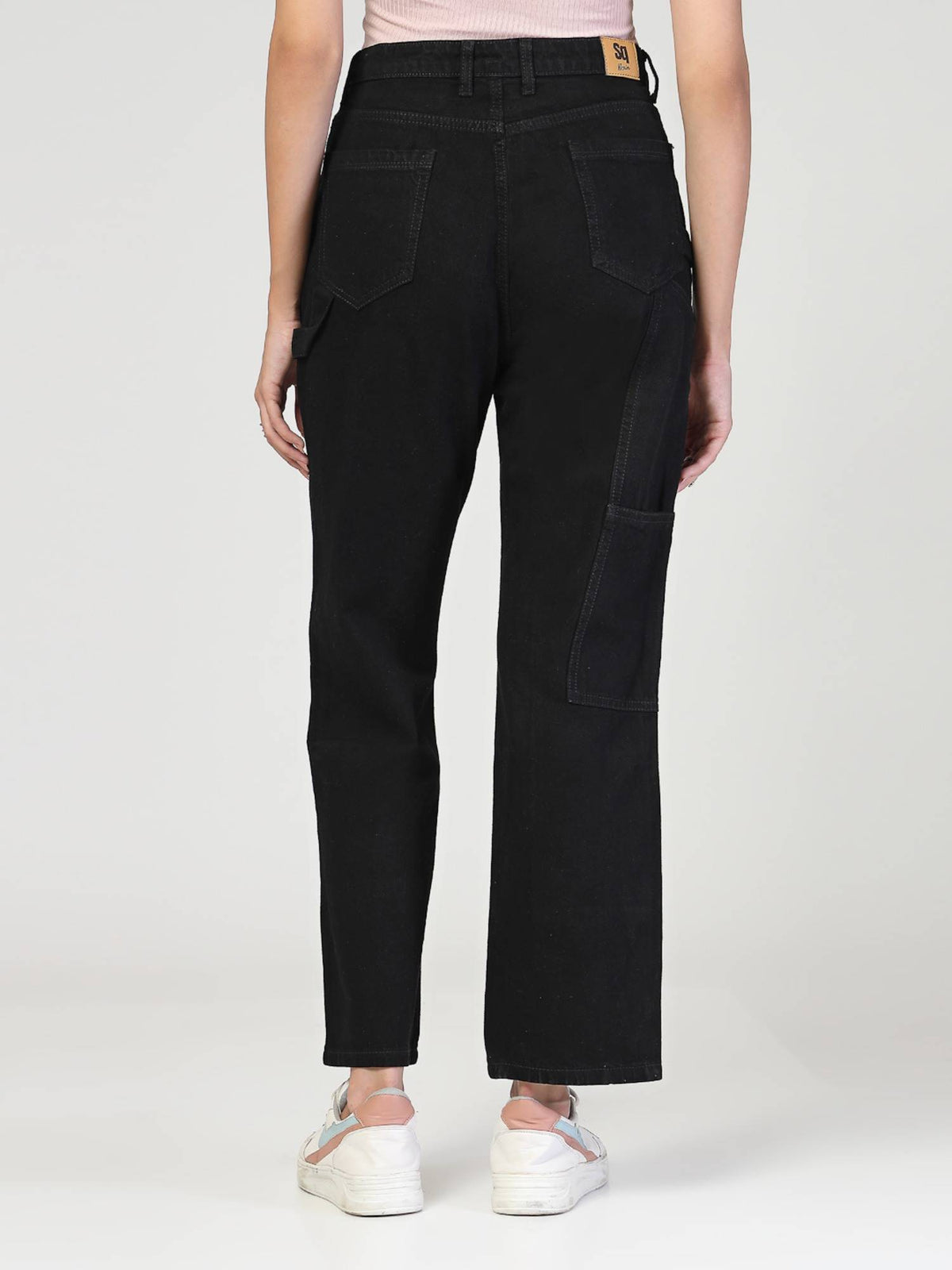 Women Black Relaxed Fit High Rise Carpenter Jeans | RF89 - view 2
