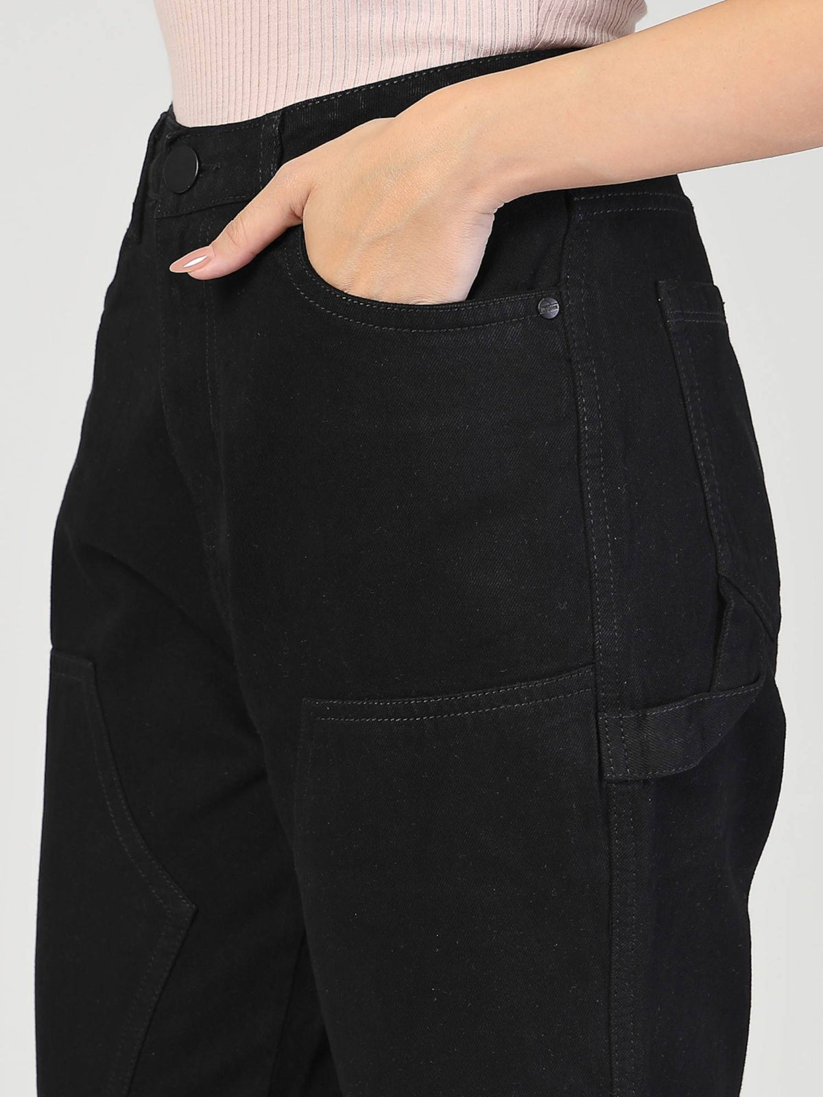 Women Black Relaxed Fit High Rise Carpenter Jeans | RF89 - view 3