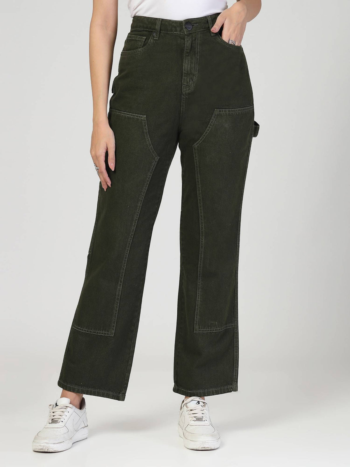 Women Black Relaxed Fit High Rise Carpenter Jeans | RF89 - view 6