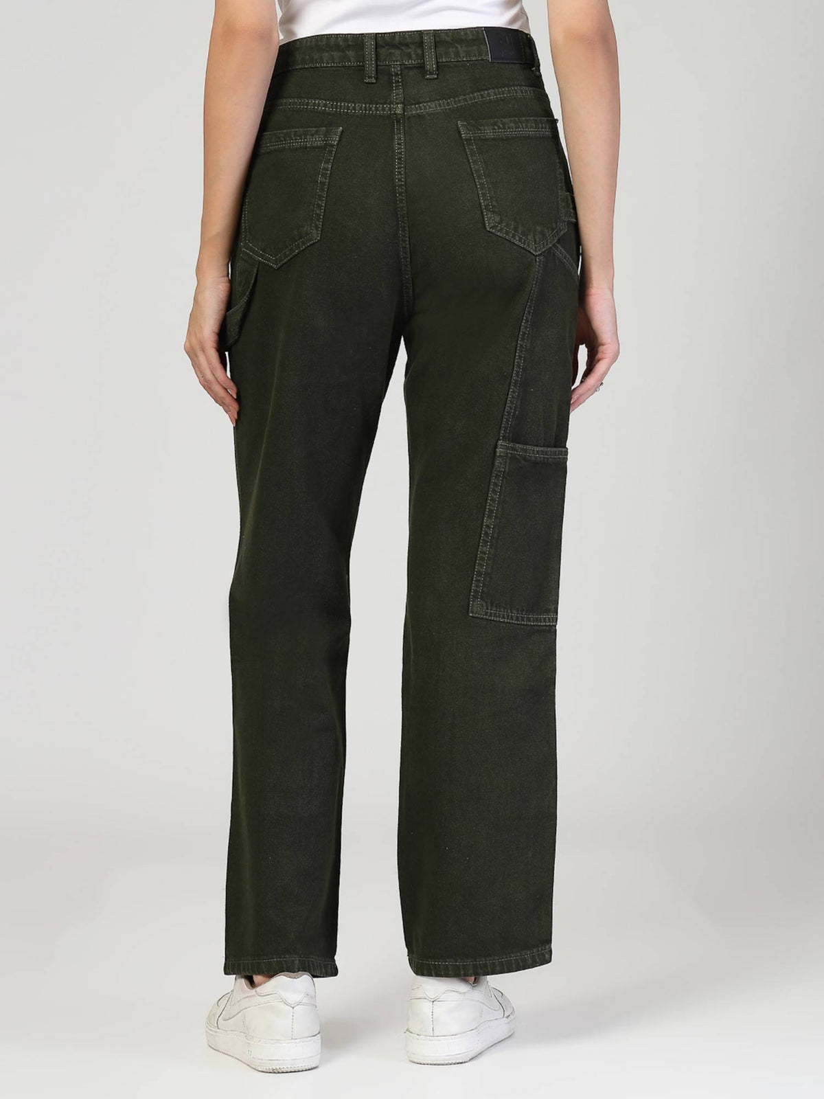 Women Olive Relaxed Fit High Rise Carpenter Jeans | RF89 - view 2