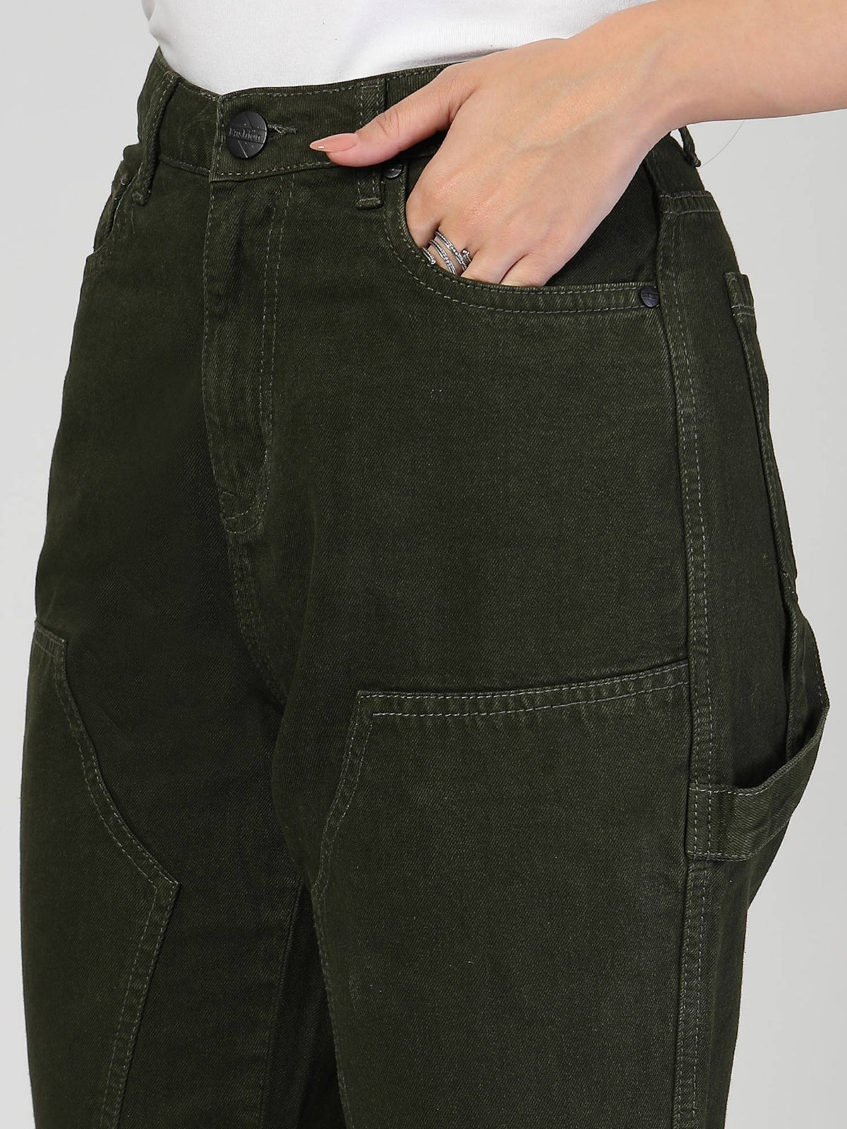 Women Olive Relaxed Fit High Rise Carpenter Jeans | RF89 - view 3