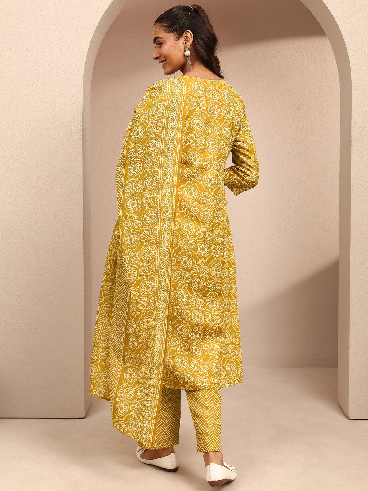 Gerua Mustard Printed Cotton Blend Straight Suit Set With Dupatta