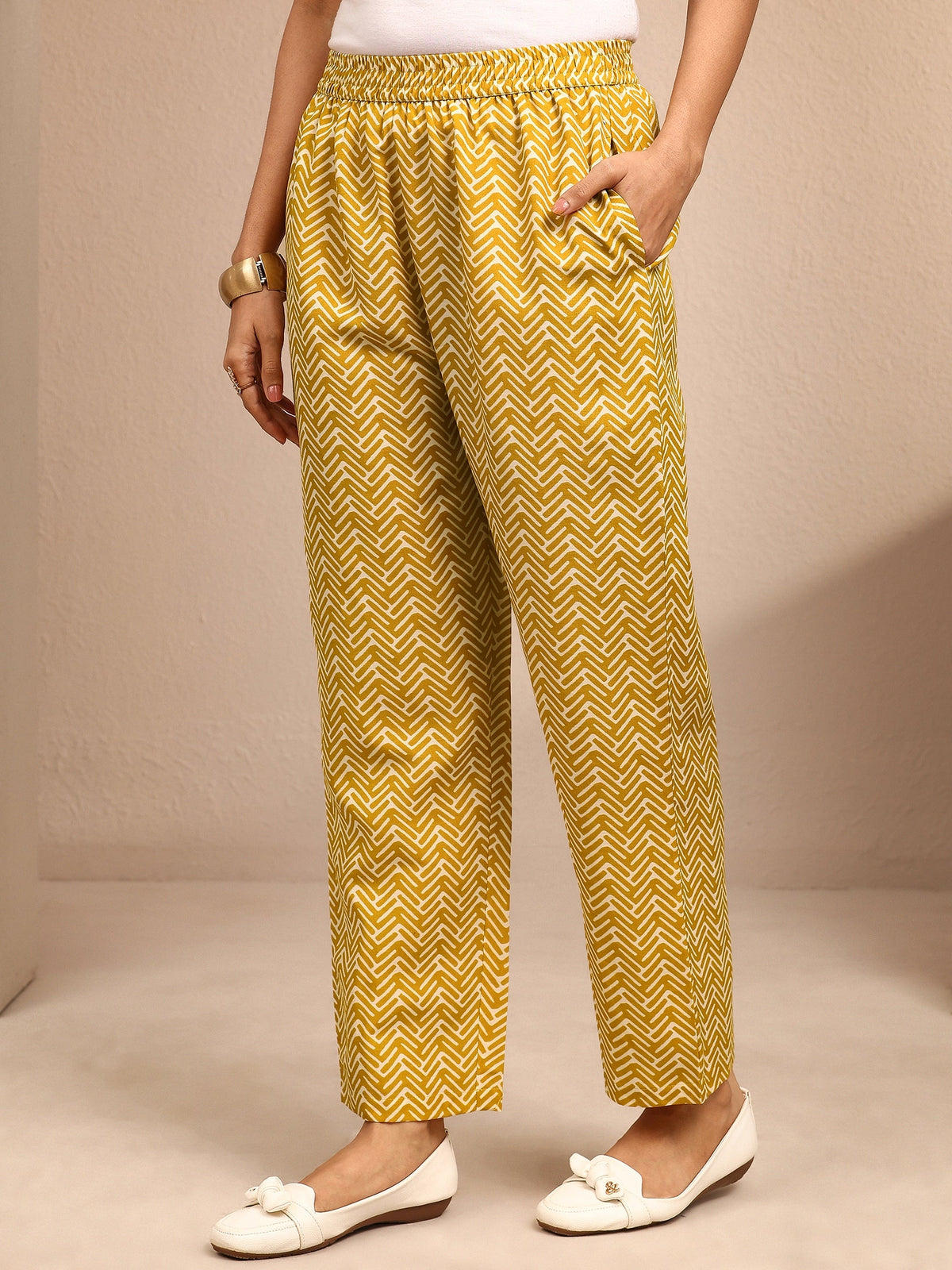 Gerua Mustard Printed Cotton Blend Straight Suit Set With Dupatta