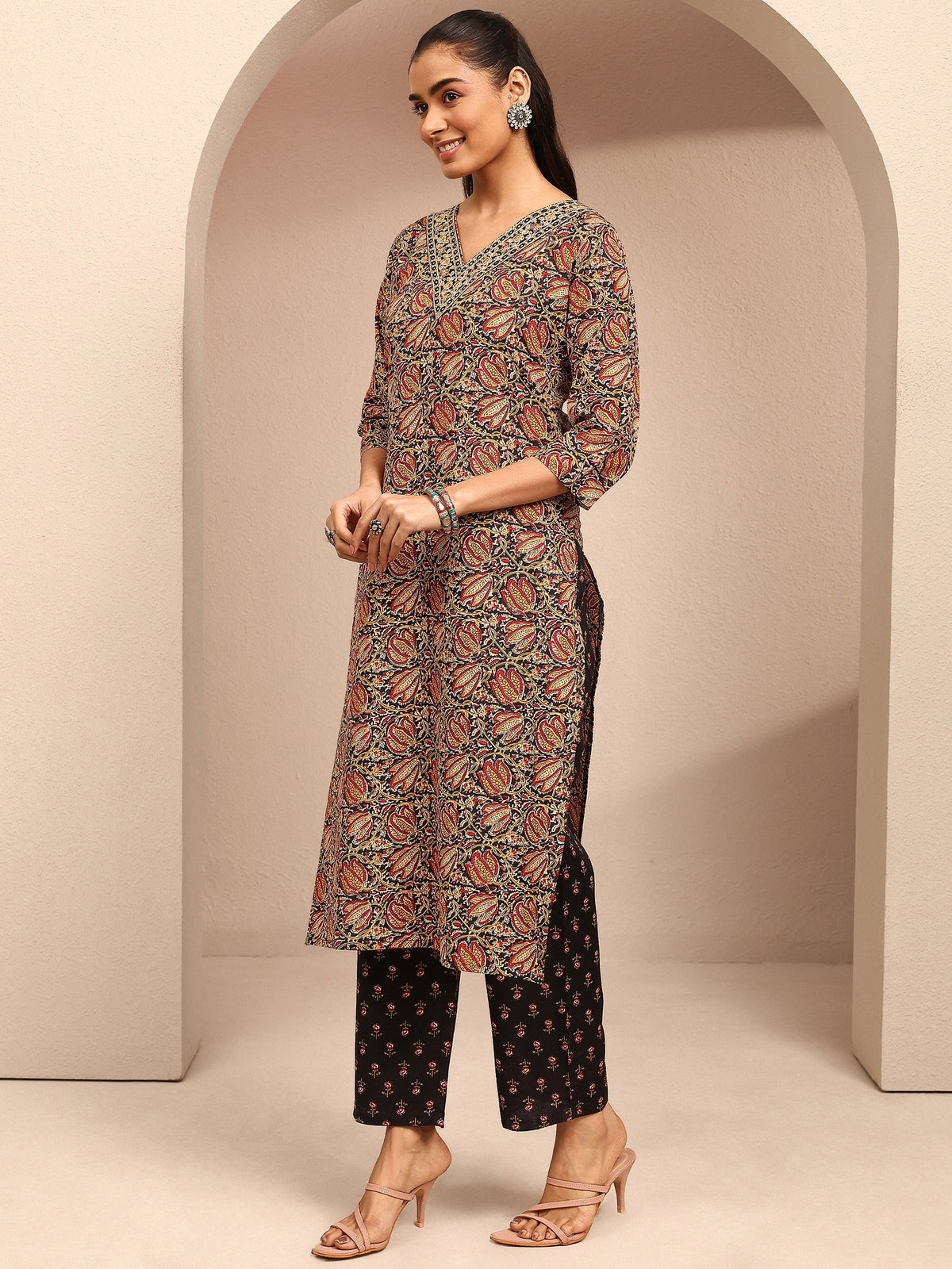 Gerua Black Printed Cotton Blend Straight Suit Set With Dupatta