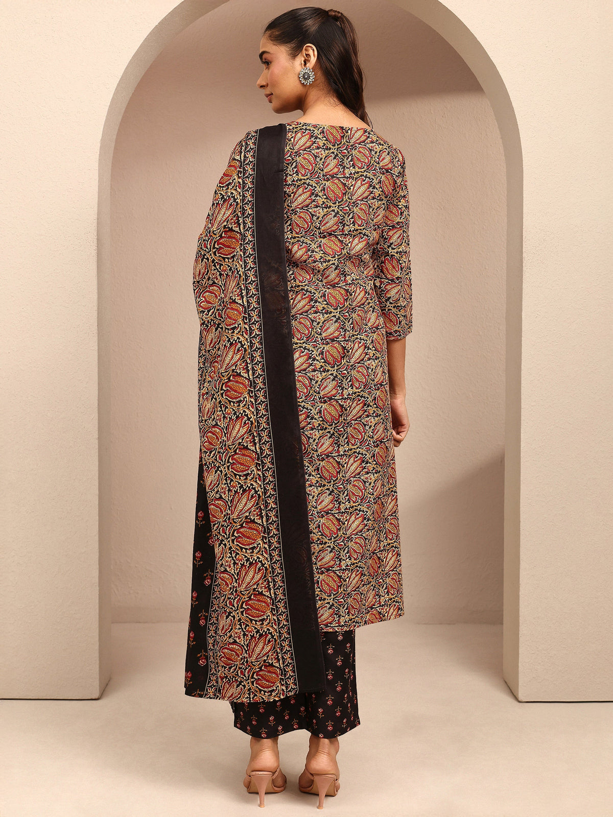 Gerua Black Printed Cotton Blend Straight Suit Set With Dupatta