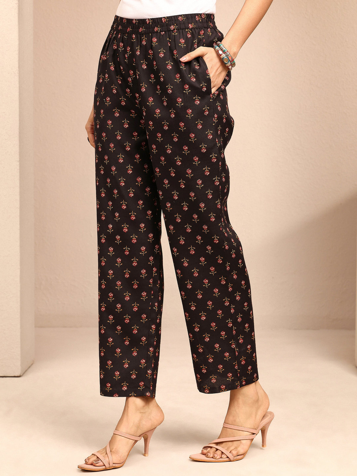 Gerua Black Printed Cotton Blend Straight Suit Set With Dupatta
