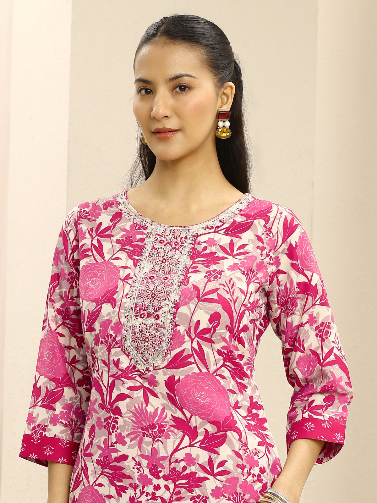 Gerua Pink Ethnic Motif Printed Cotton Blend Straight Suit Set With Dupatta