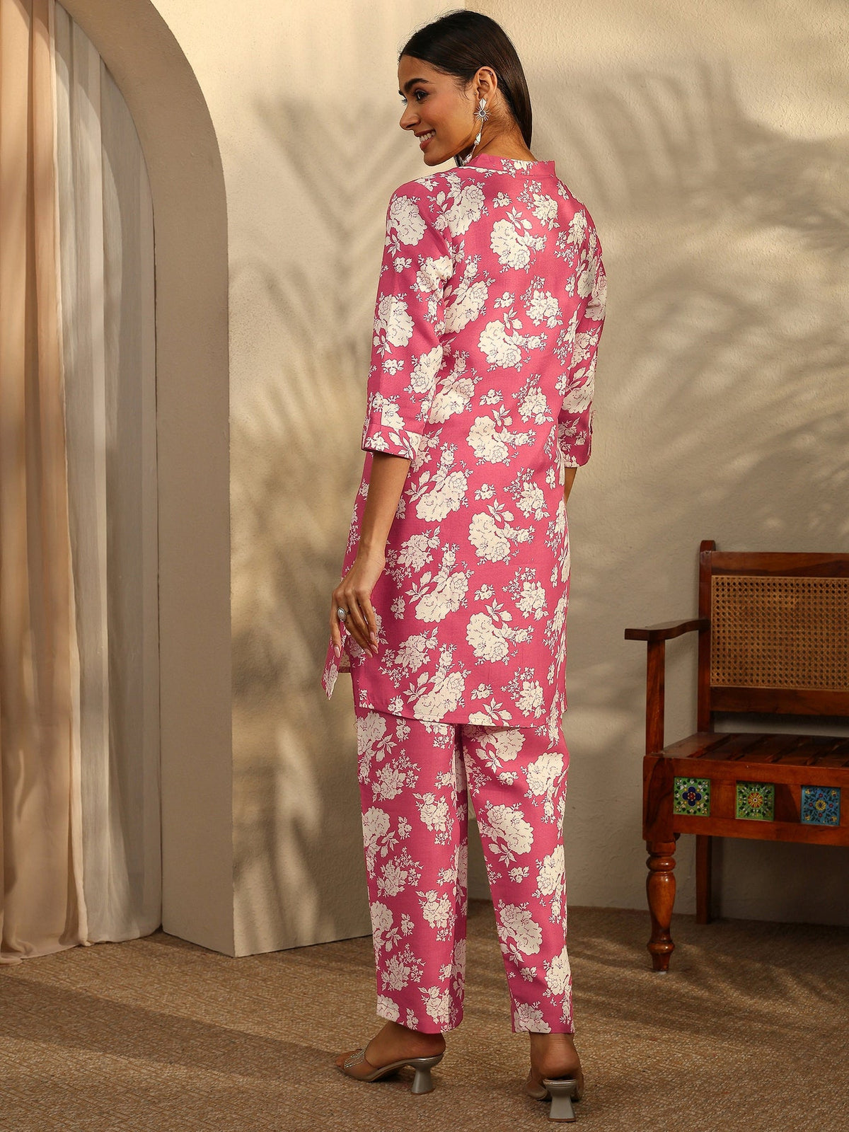 Coral Printed Cotton Blend Co-Ord Set CO87