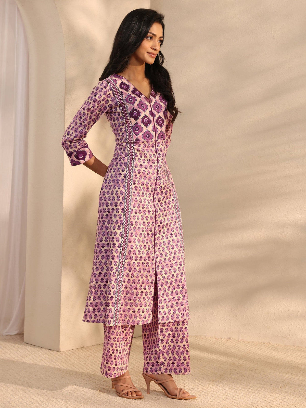 Libas Lavender Multi Printed Cotton Straight Suit Set With Dupatta KS67