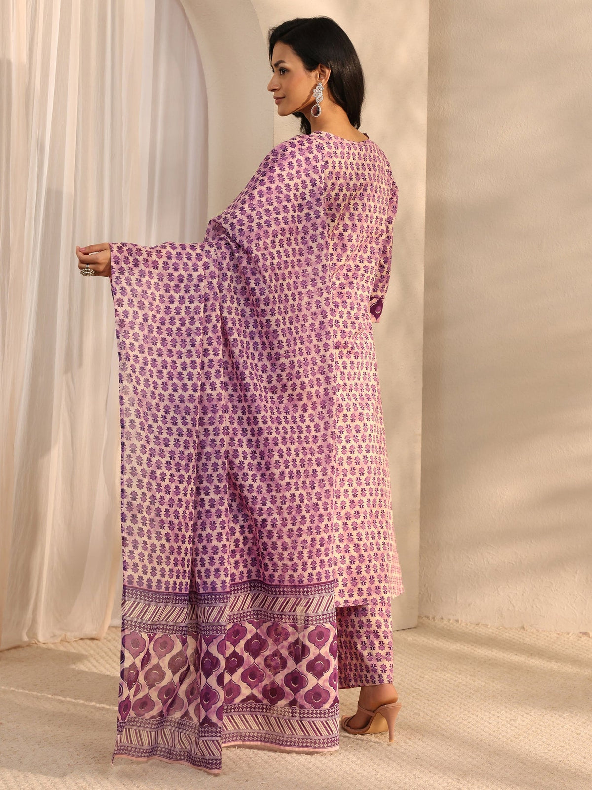 Libas Lavender Multi Printed Cotton Straight Suit Set With Dupatta KS67