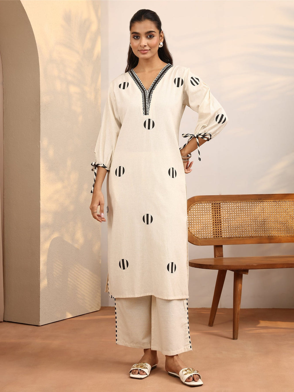 Libas Off White Printed Cotton Blend Straight Kurta Set CO87