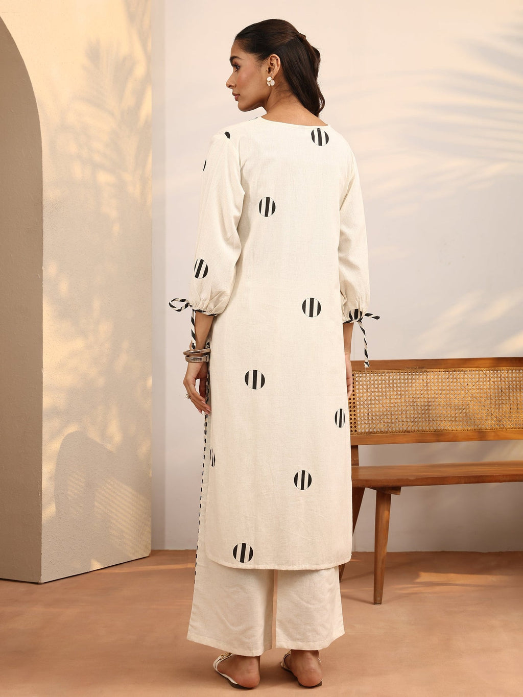 Libas Off White Printed Cotton Blend Straight Kurta Set CO87