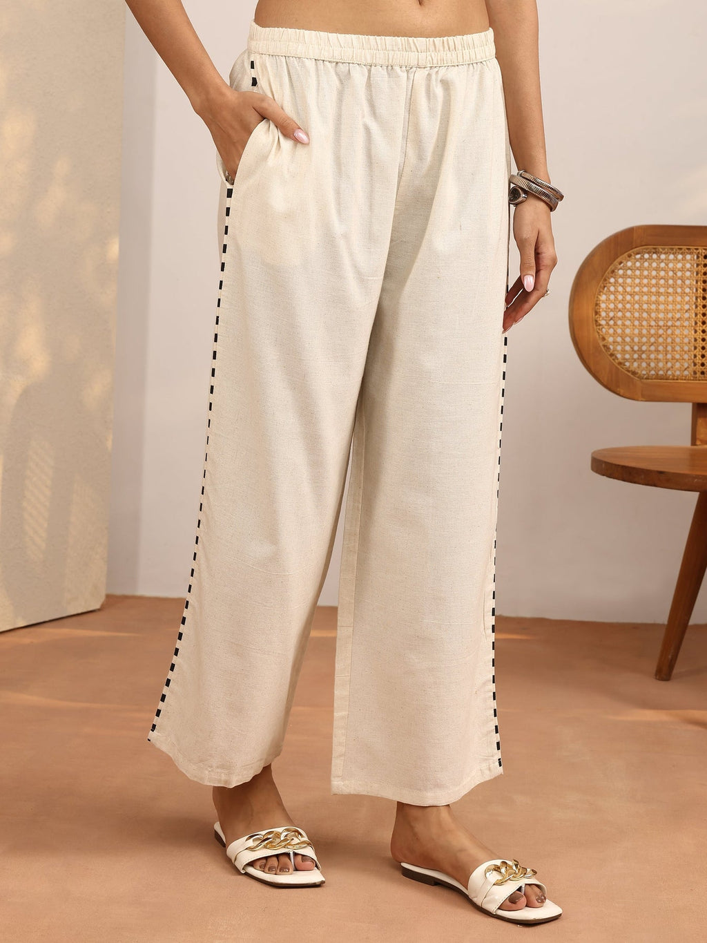 Libas Off White Printed Cotton Blend Straight Kurta Set CO87