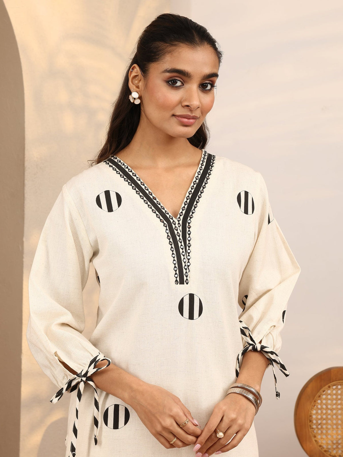 Libas Off White Printed Cotton Blend Straight Kurta Set CO87