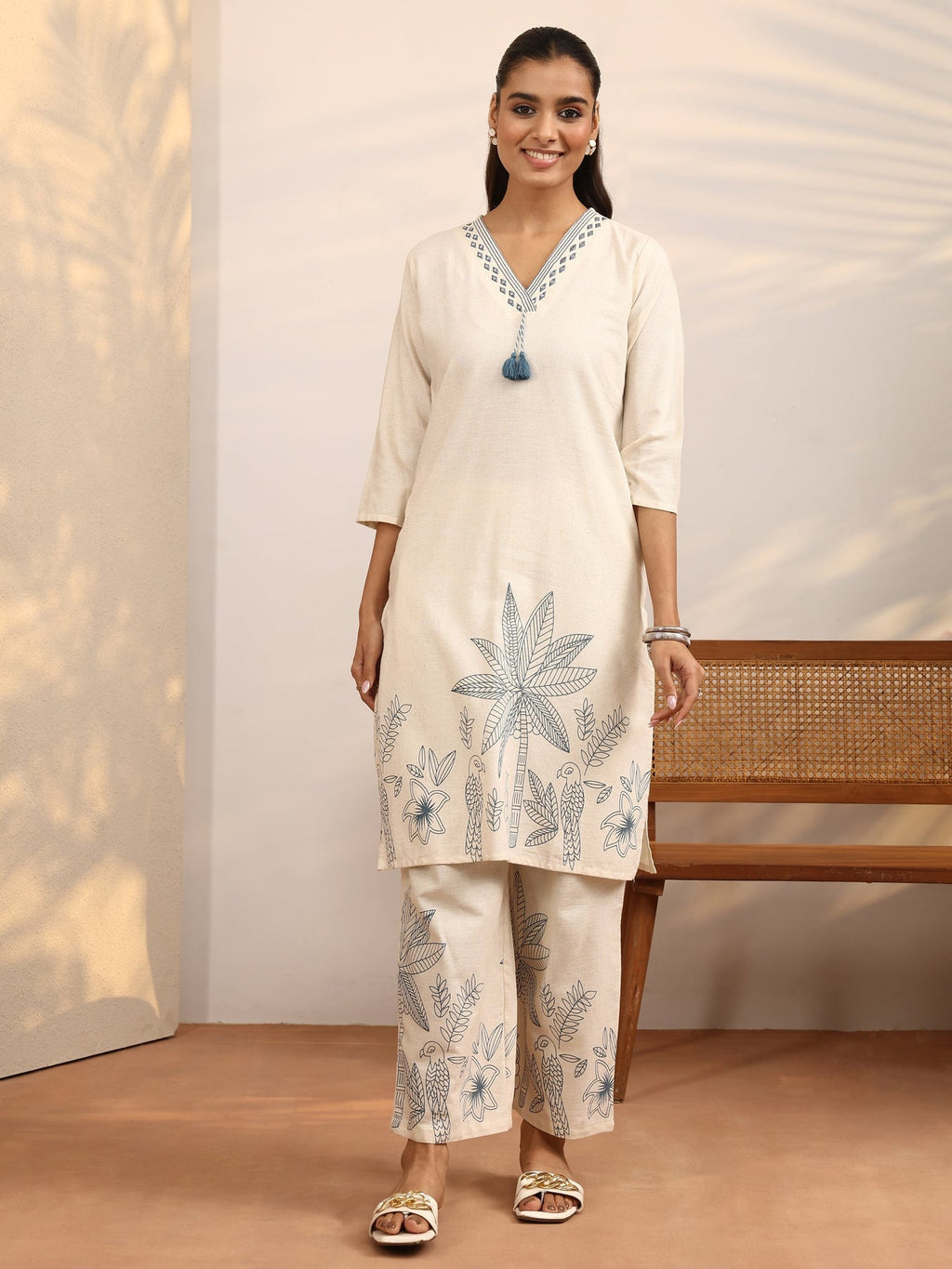 Libas Off White Printed Cotton Blend Co-Ord Set CO87