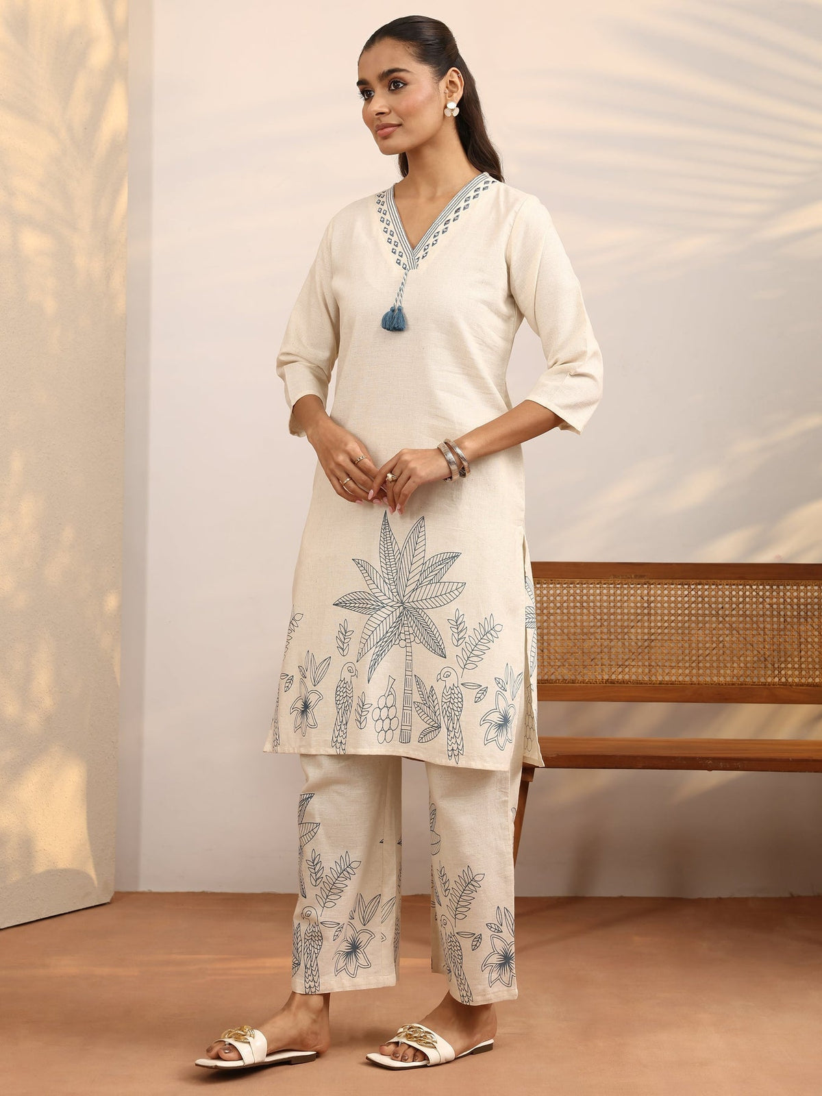 Libas Off White Printed Cotton Blend Co-Ord Set CO87