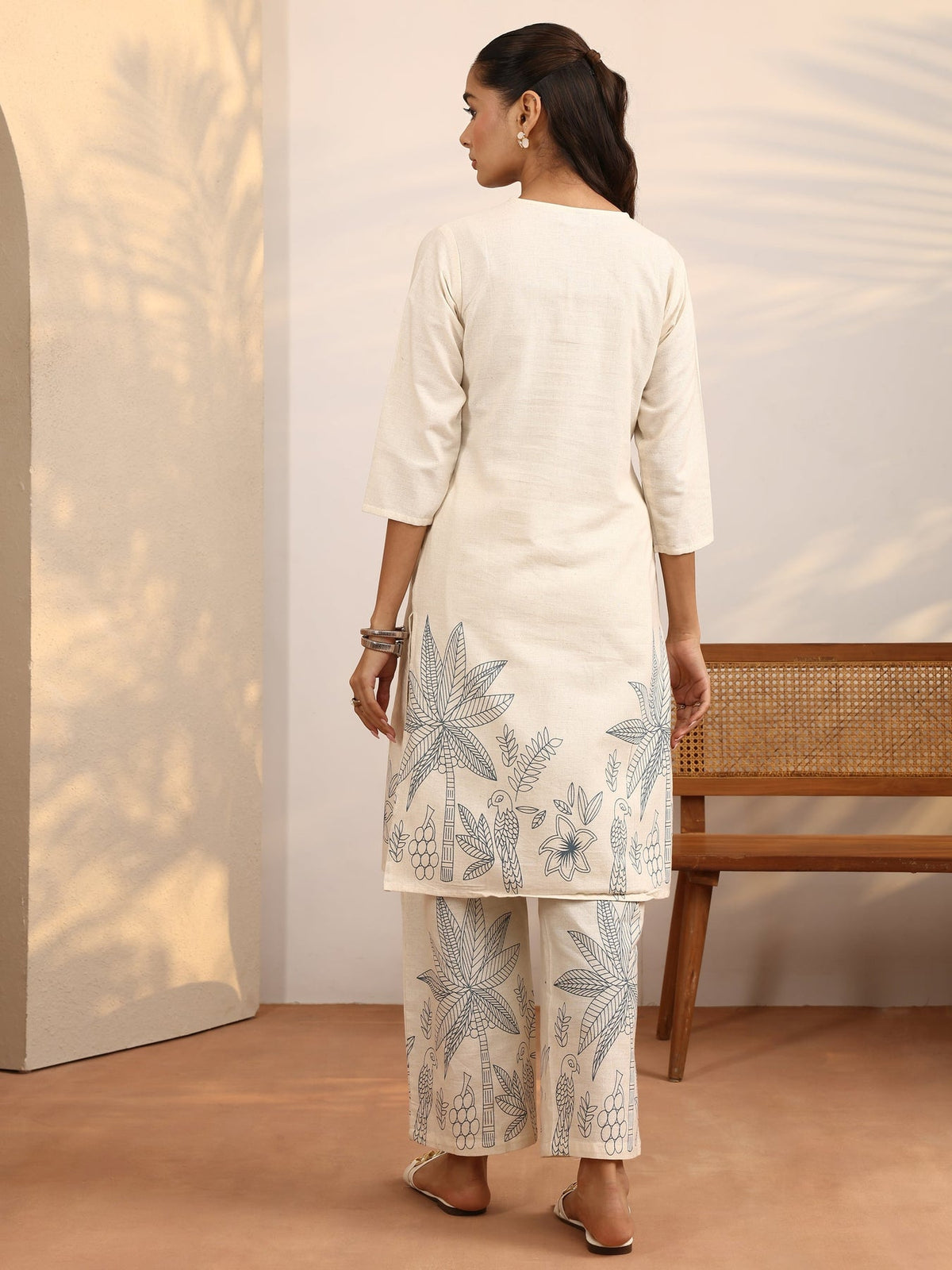 Libas Off White Printed Cotton Blend Co-Ord Set CO87