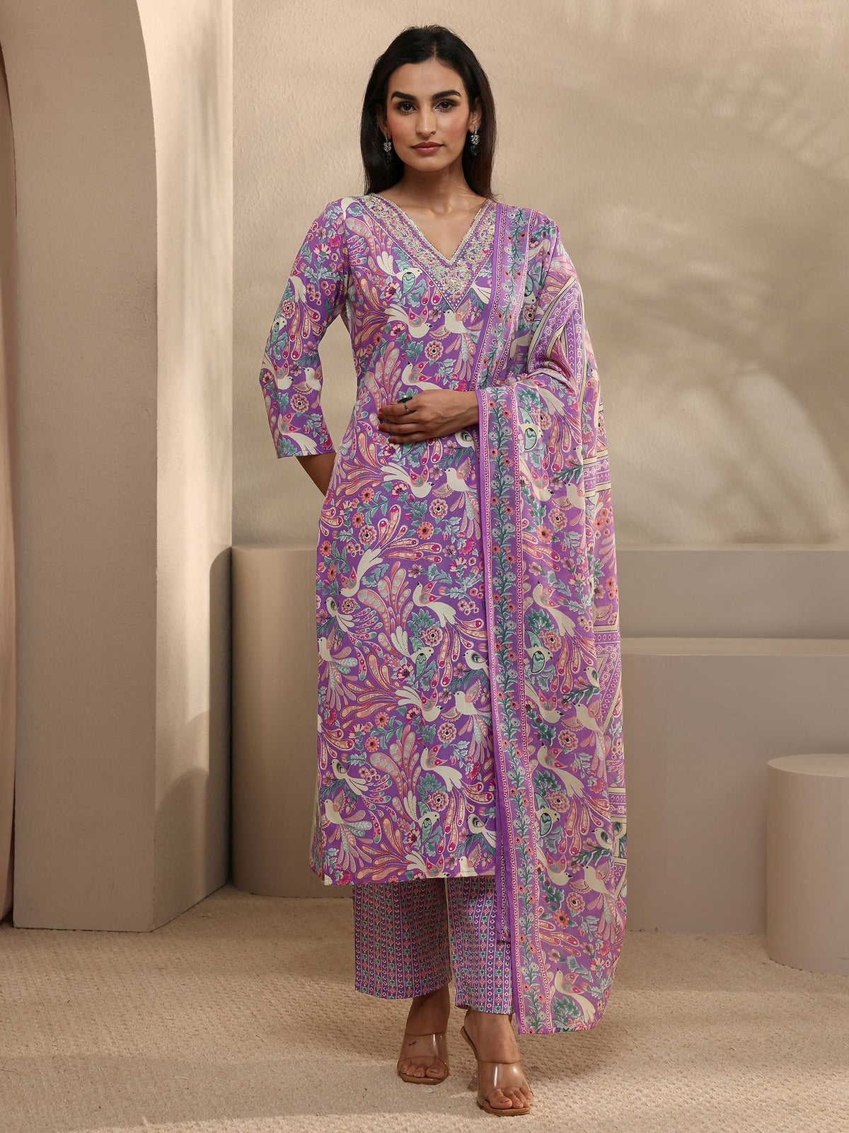 Gerua Purple Abstract Printed Straight Suit Set With Dupatta KS67