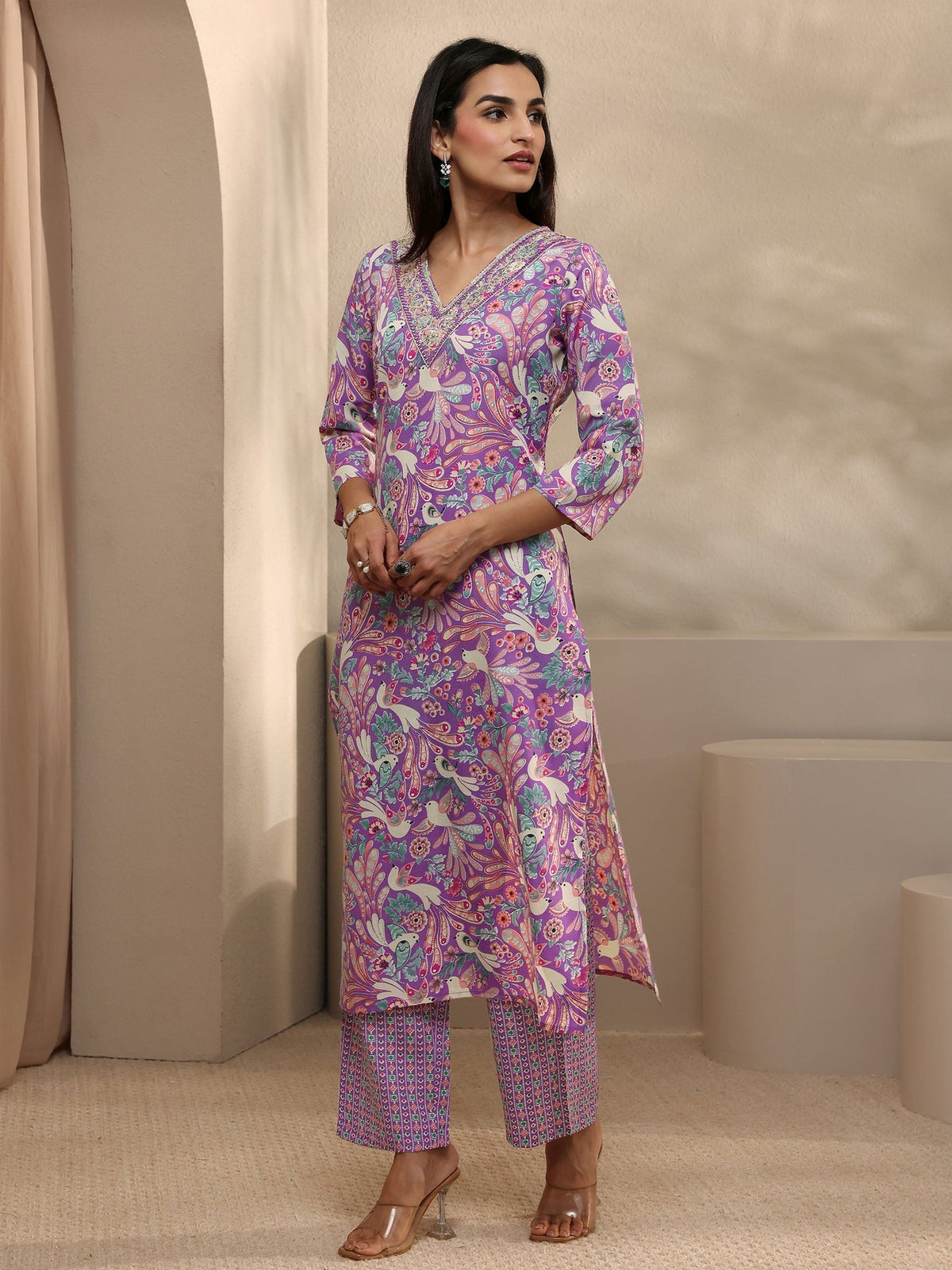 Gerua Purple Abstract Printed Straight Suit Set With Dupatta KS67