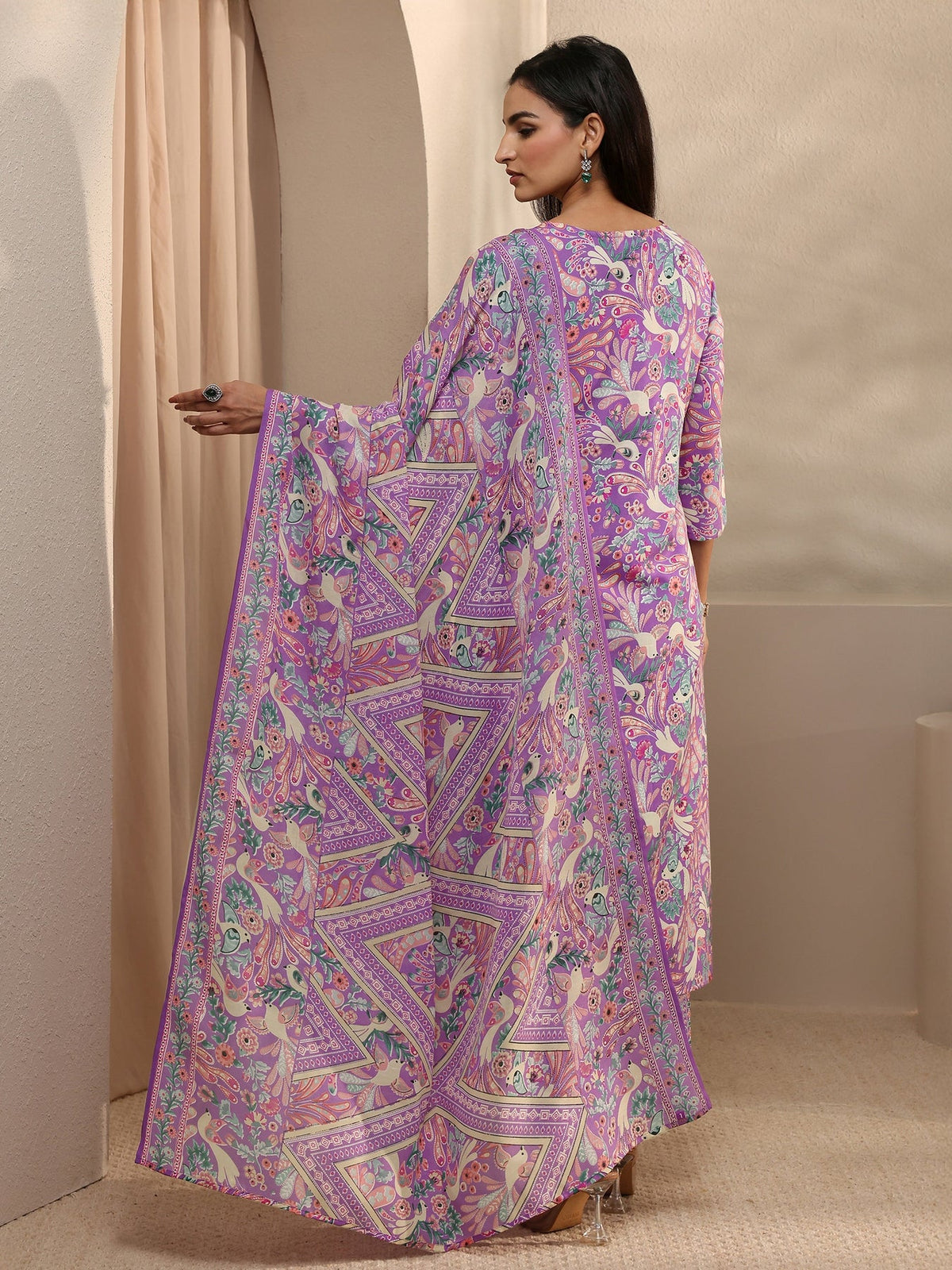 Gerua Purple Abstract Printed Straight Suit Set With Dupatta KS67