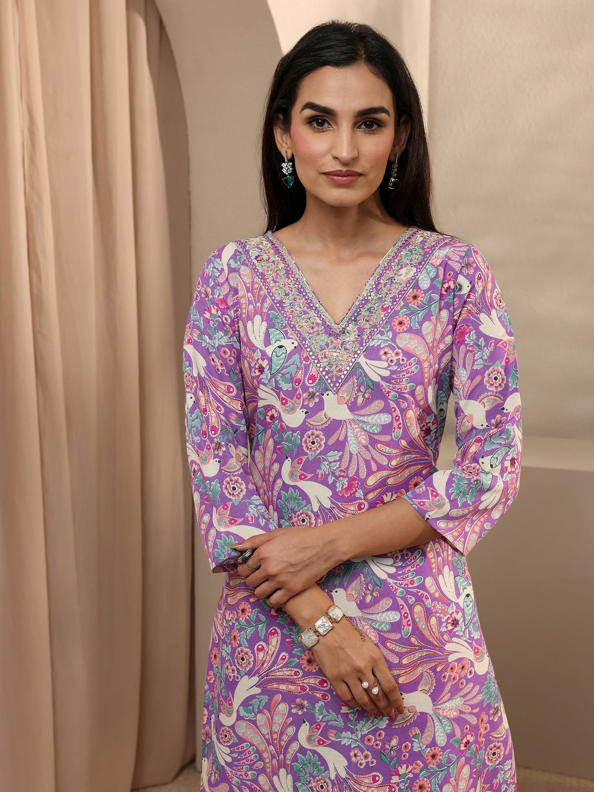Gerua Purple Abstract Printed Straight Suit Set With Dupatta KS67