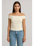 Pink Off Shoulder Ruched Zipper Crop Top | CT61 - view 12