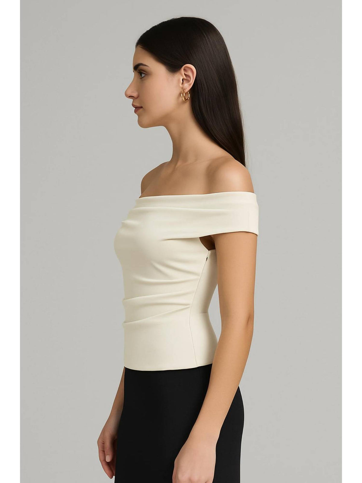 Pink Off Shoulder Ruched Zipper Crop Top | CT61 - view 13