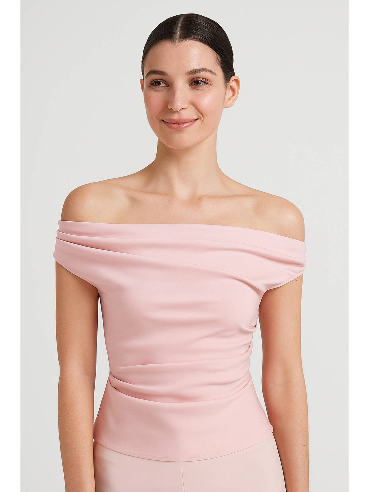 Pink Off Shoulder Ruched Zipper Crop Top | CT61 - view 1
