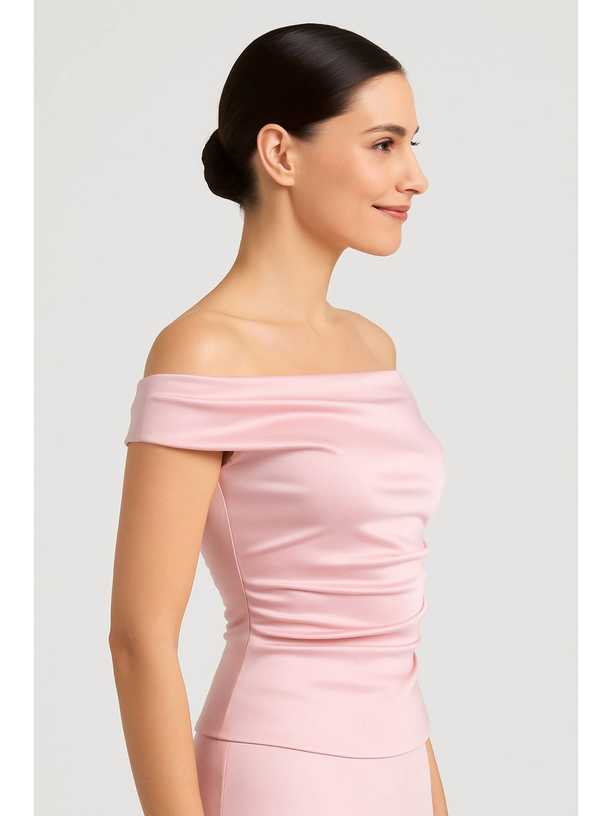 Pink Off Shoulder Ruched Zipper Crop Top | CT61 - view 2