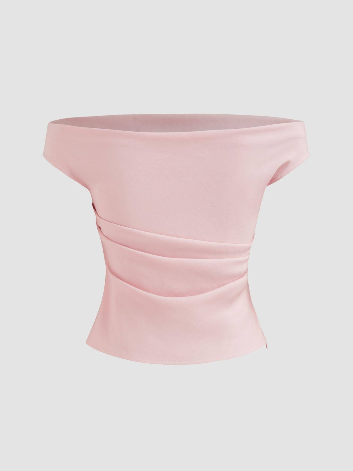 Pink Off Shoulder Ruched Zipper Crop Top | CT61 - view 8