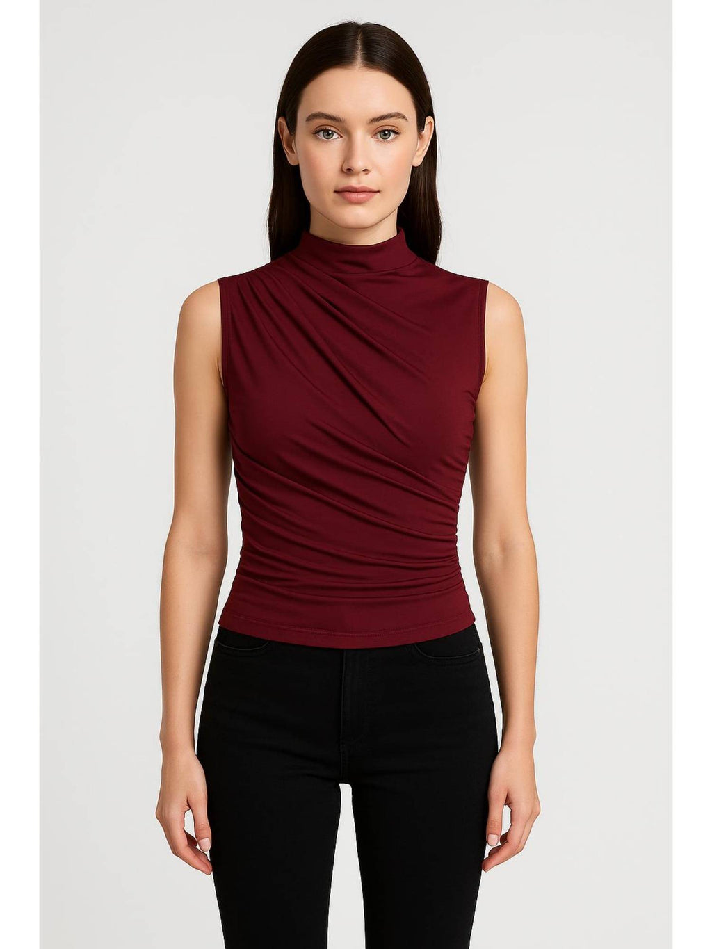 Asymmetrical High Neck Ruched Crop Top | TT98 - view 2