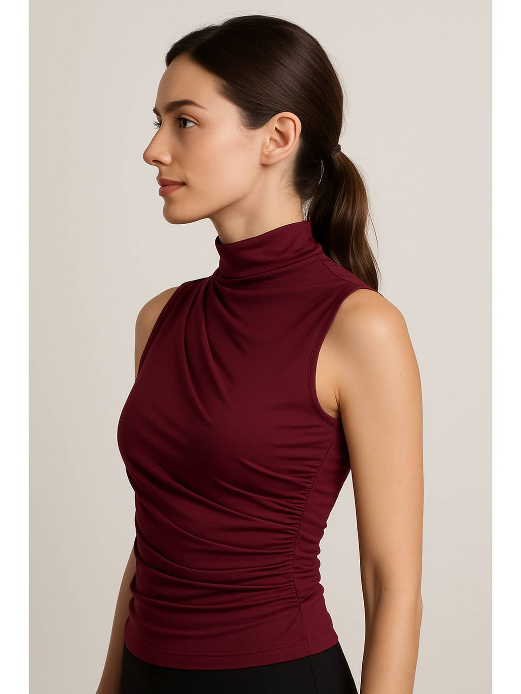 Asymmetrical High Neck Ruched Crop Top | TT98 - view 3