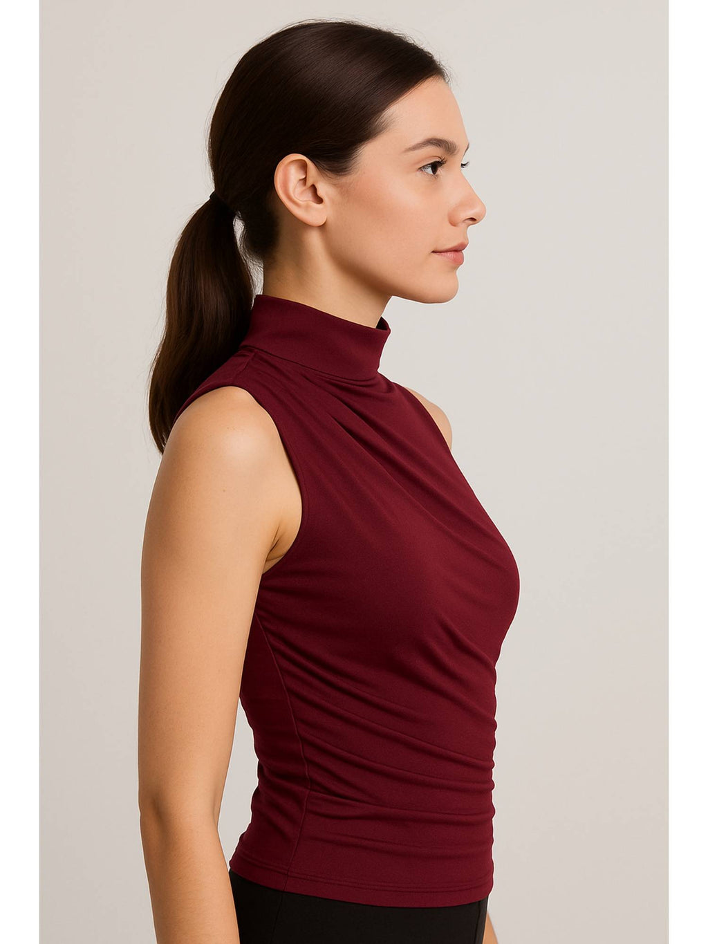 Asymmetrical High Neck Ruched Crop Top | TT98 - view 4