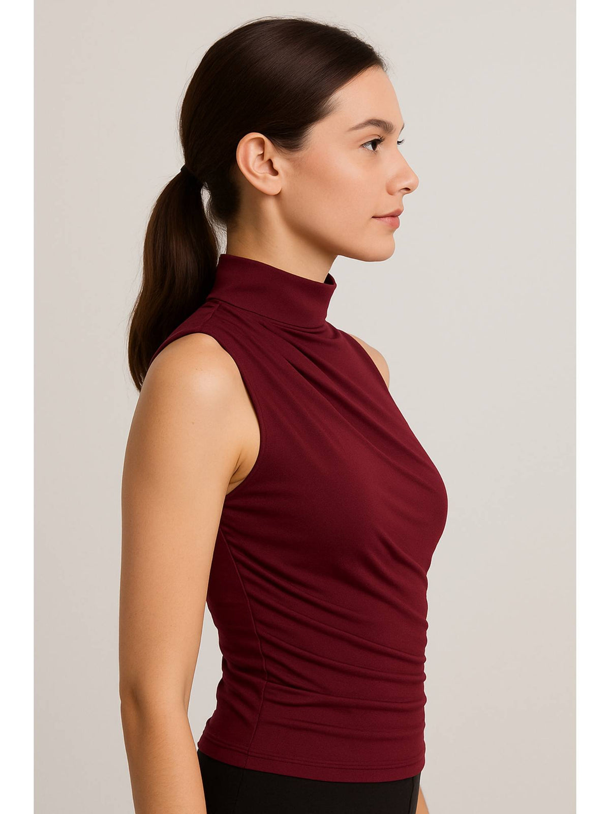 Asymmetrical High Neck Ruched Crop Top | TT98 - view 4