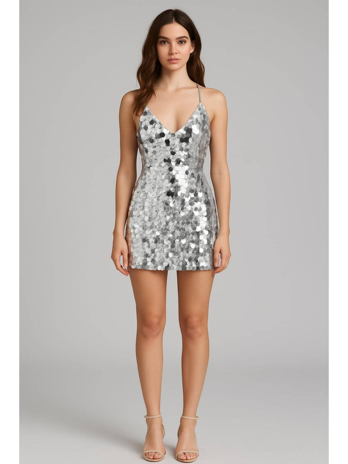 Sequins U-neckline Criss Cross Mini Dress | D56 - view 1