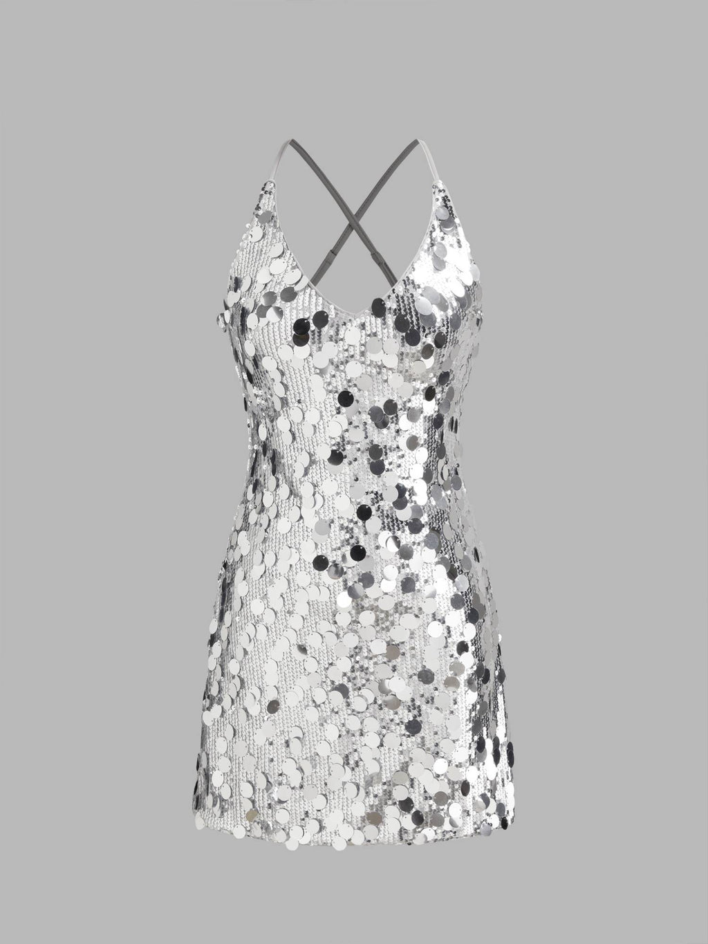 Sequins U-neckline Criss Cross Mini Dress | D56 - view 4