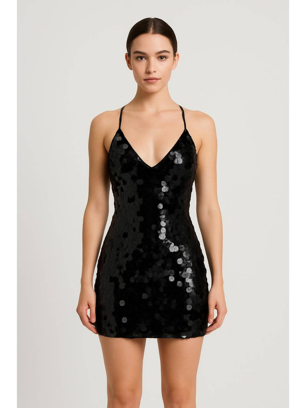 Sequins U-neckline Criss Cross Mini Dress | D56 - view 6