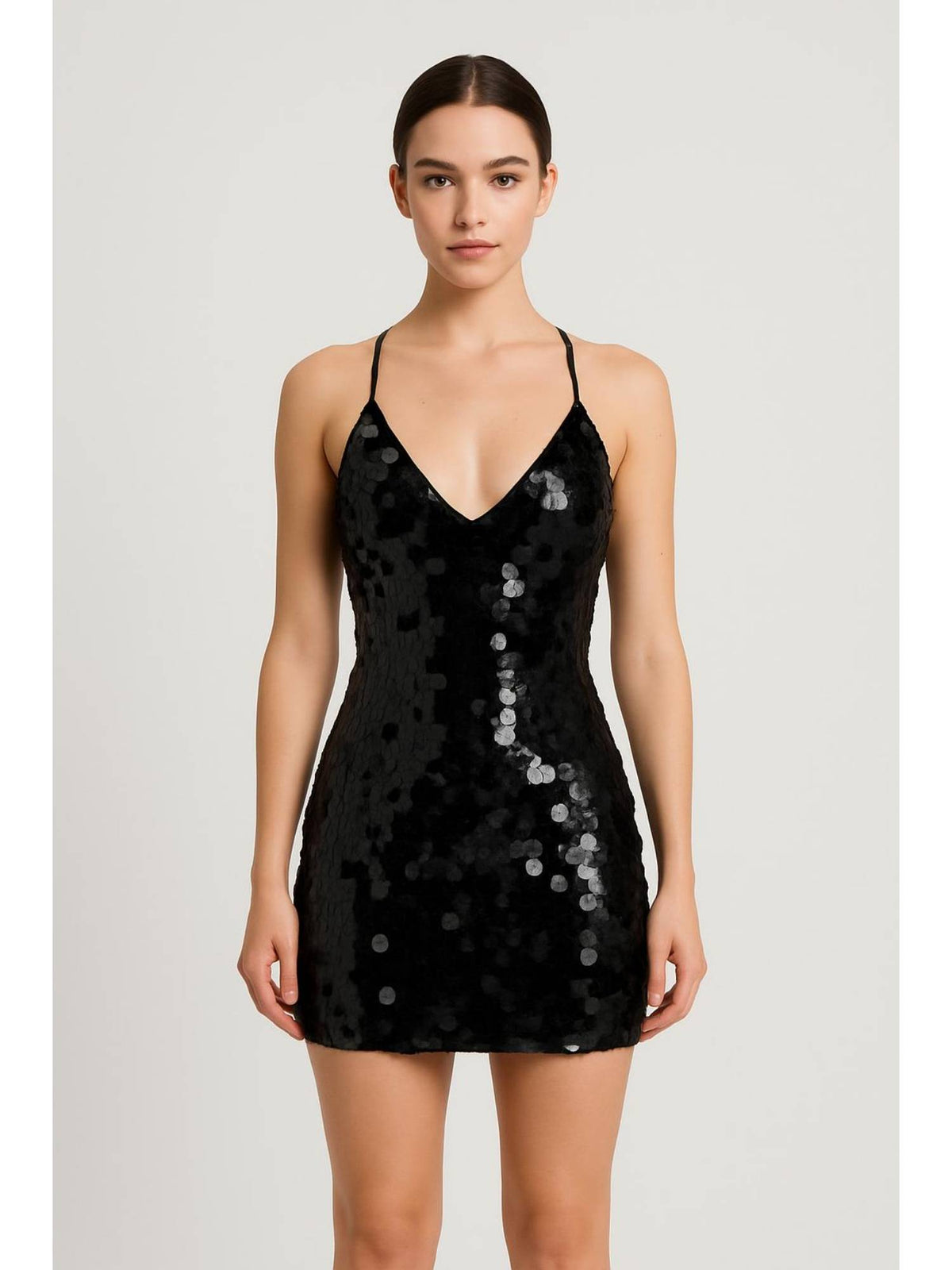 Sequins U-neckline Criss Cross Mini Dress | D56 - view 6
